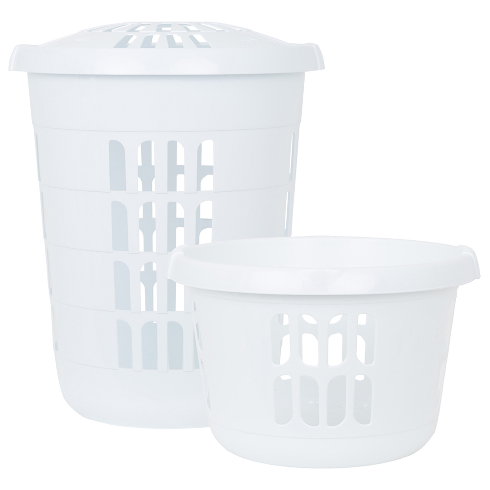 Wham 2 Piece Casa Plastic Laundry Basket & Hamper Set Ice White Image 1