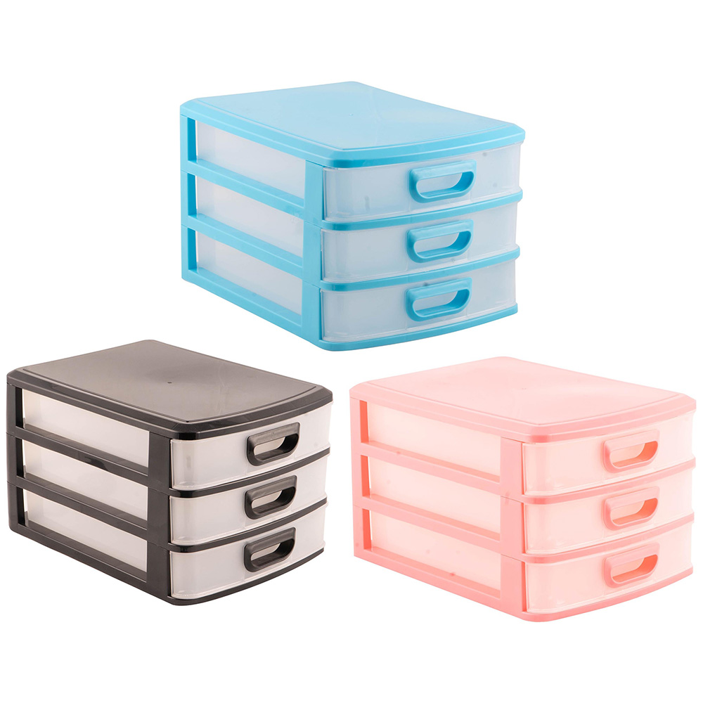 Single 3 Drawer Plastic Storage Desk Organiser A4 in Assorted styles Image 1