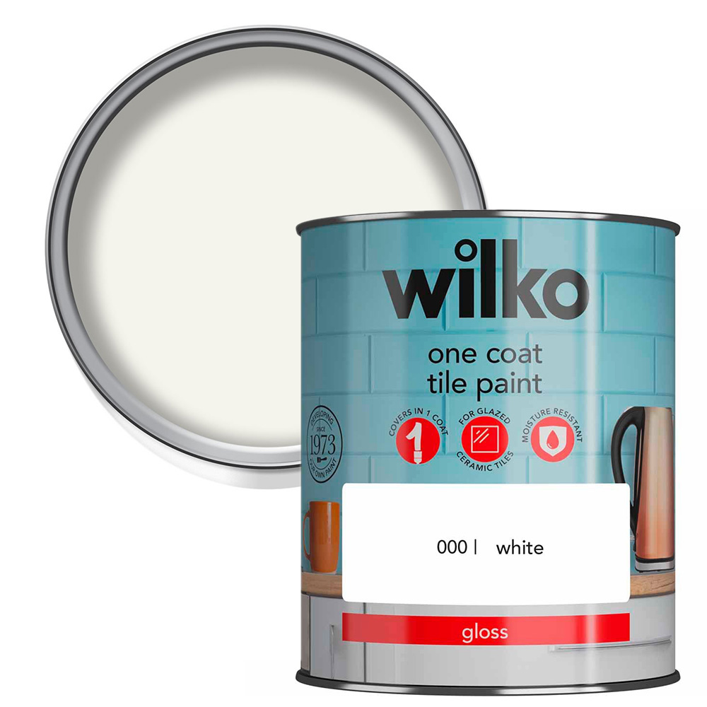 Wilko One Coat White Tile Gloss Paint 750ml Image 1