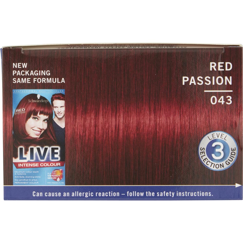 Schwarzkopf LIVE Intense Colour Red Passion 043 Permanent Hair Dye Image 3