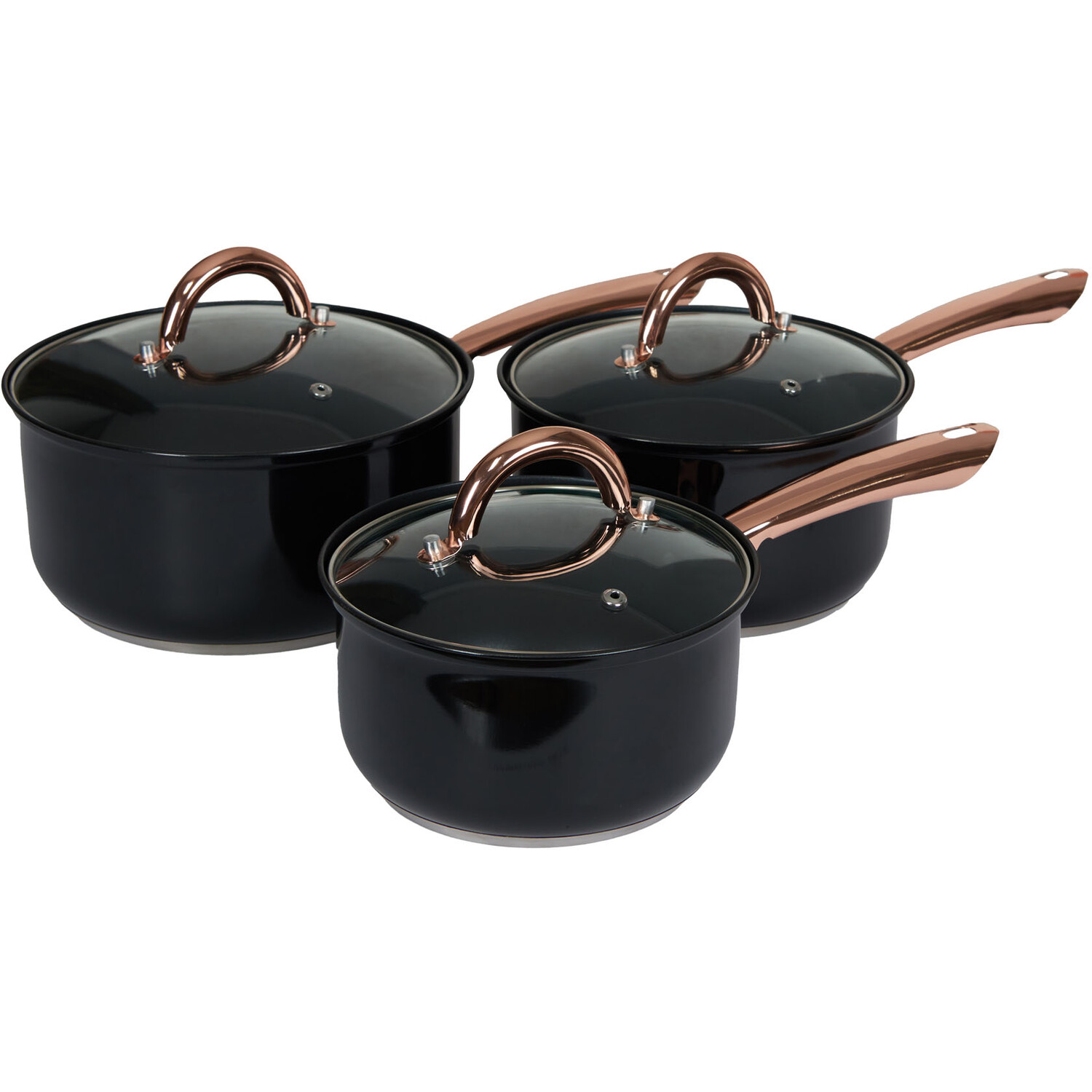 Brooklyn Black and Rose Gold Stainless Steel Non-Stick Saucepan Set of 3 Image 5