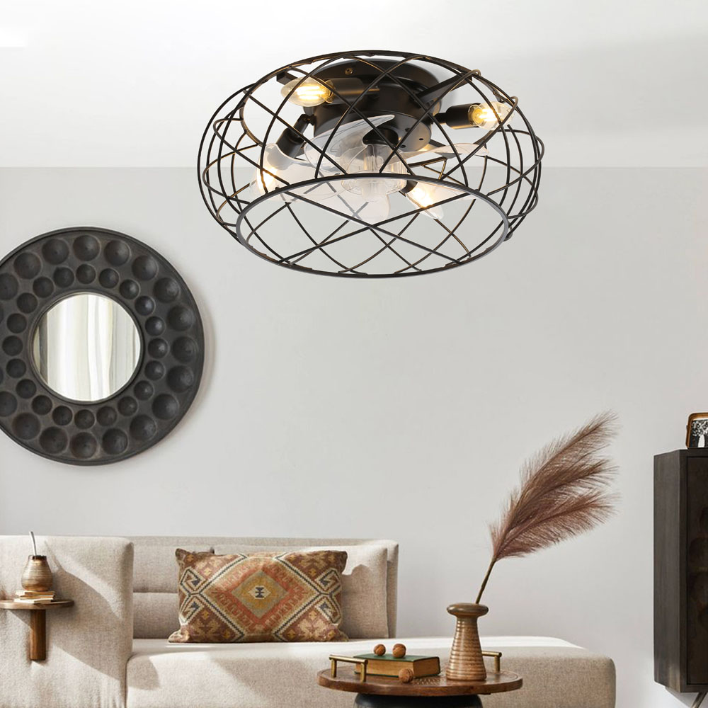 Living and Home Black Cage Ceiling Fan with Light and Remote Image 7