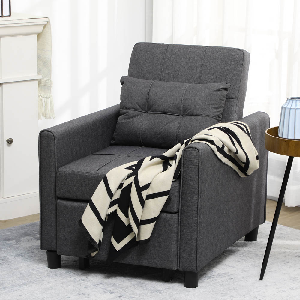 Portland Single Sleeper Grey Linen-Look Folding Pull Out Sofa Bed Image 1