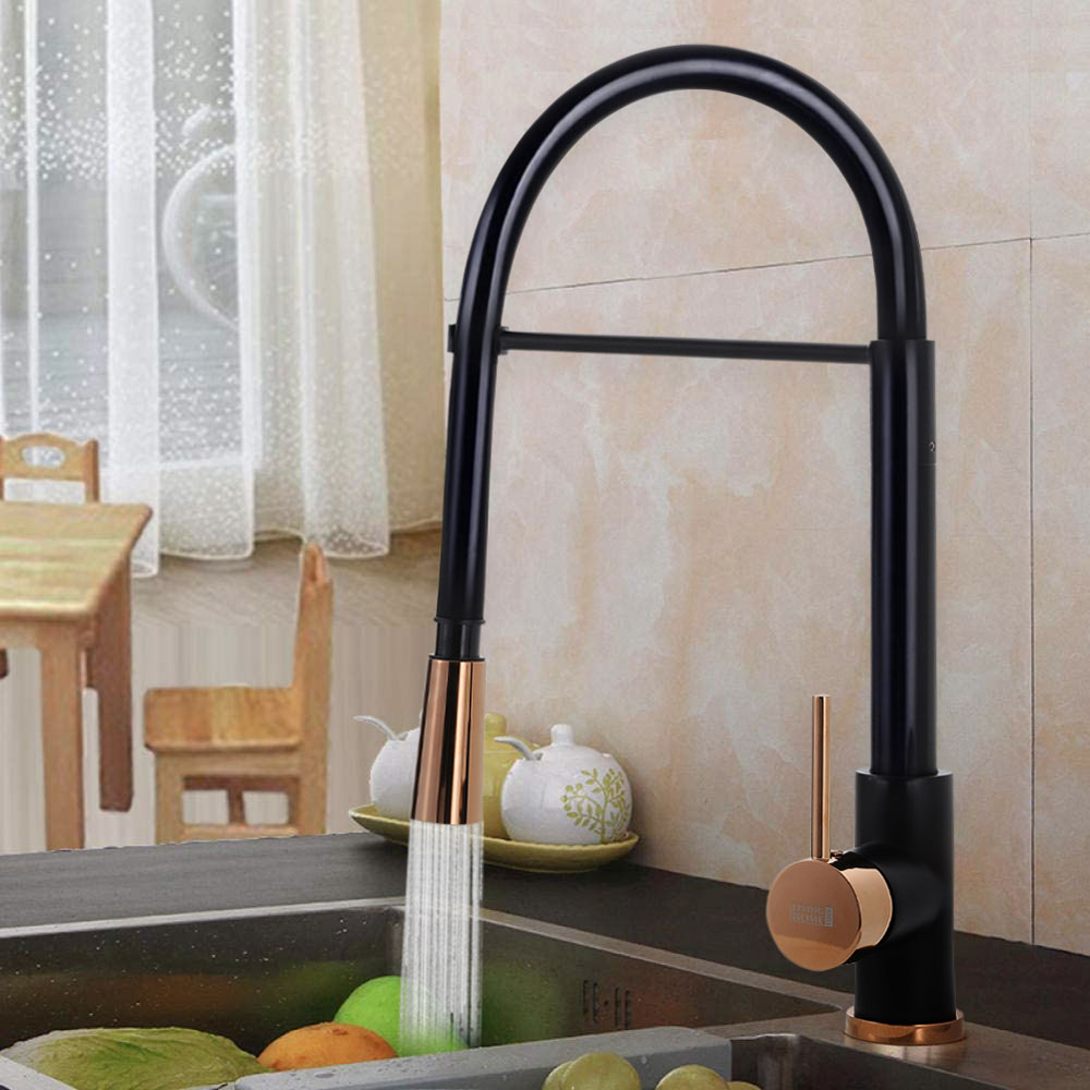 Living and Home Black and Rose Gold Single Lever Mono Kitchen Tap Image 4