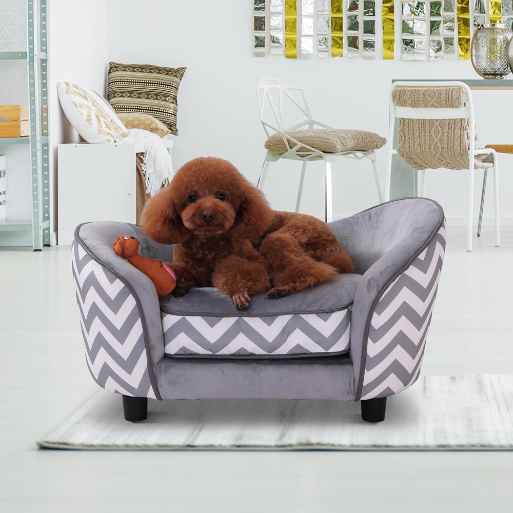 Pawhut Plush Fur Dog Sofa Couch Grey Image 9