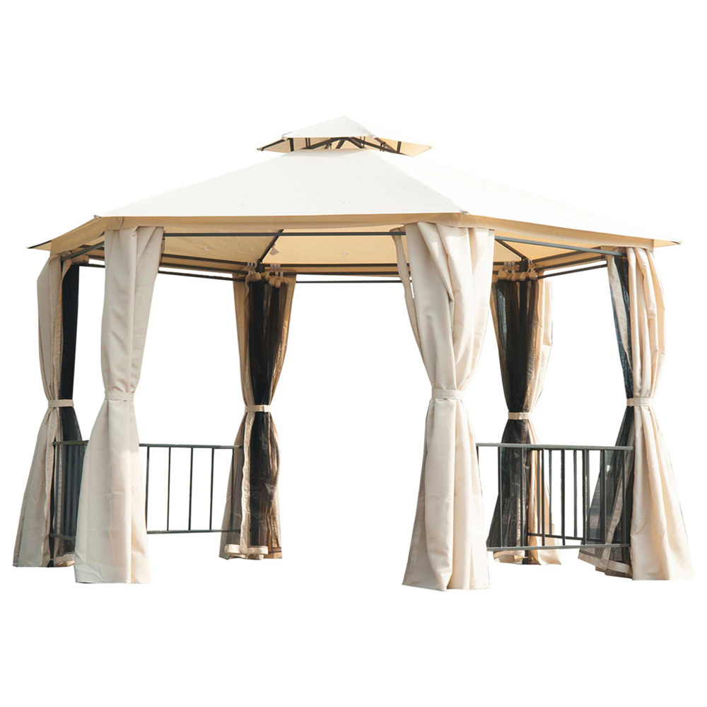 Outsunny 3 x 3m Beige 2 Tier Canopy Gazebo with Sides Image 2