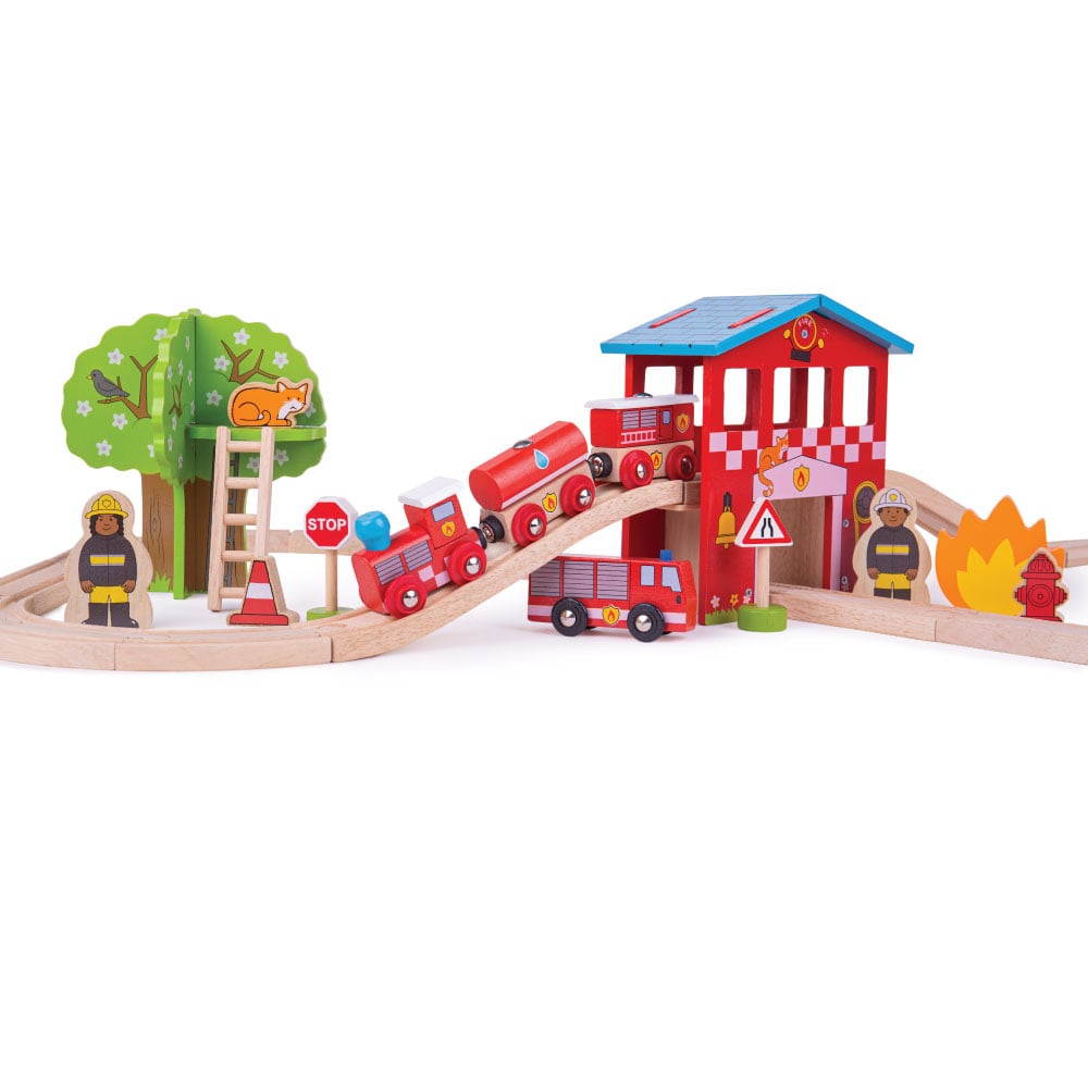 BigJigs Toys Rail Fire Station Train Set Image 6