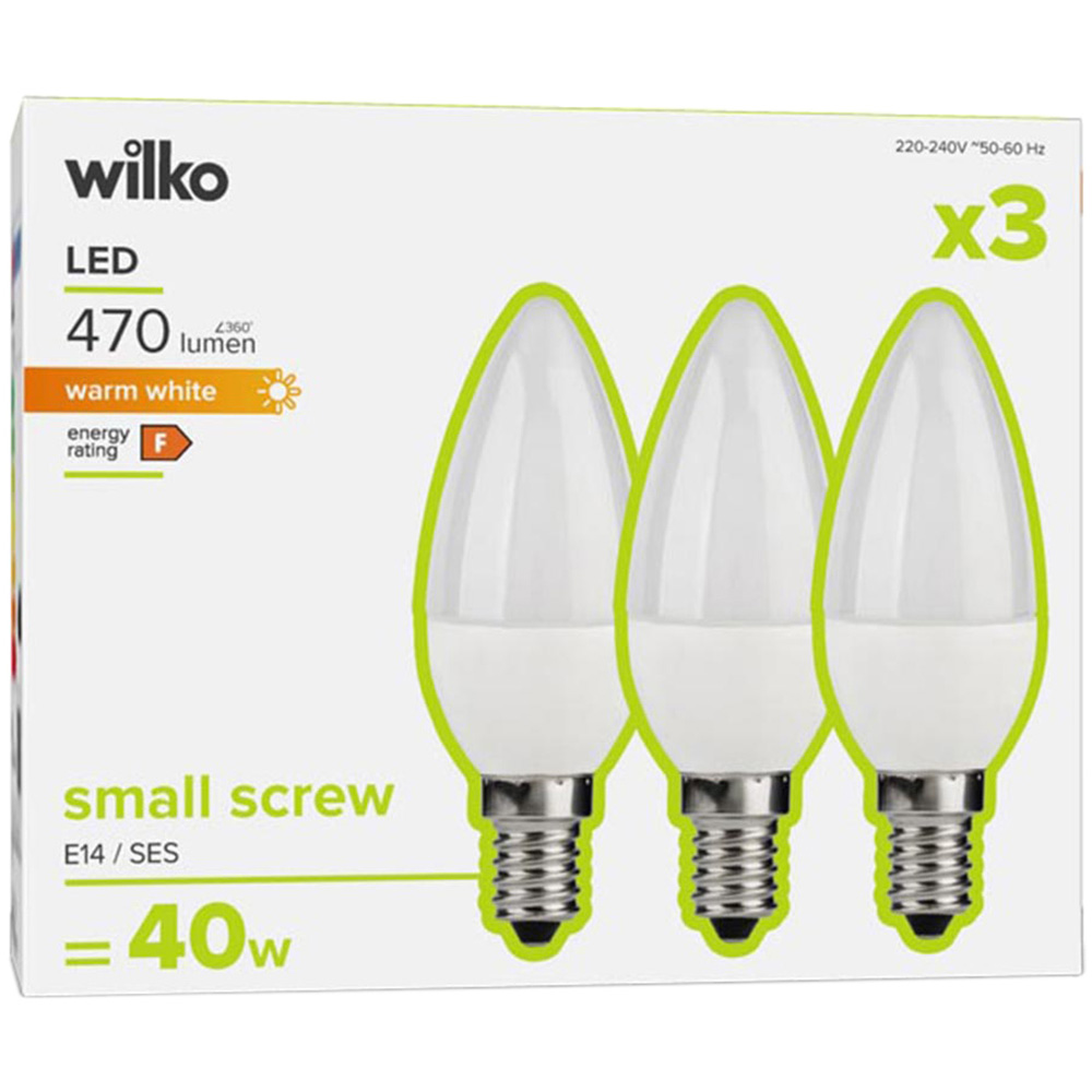 Wilko 3 Pack Small Screw E14/SES LED 470 Lumens Candle Light Bulb Image 1