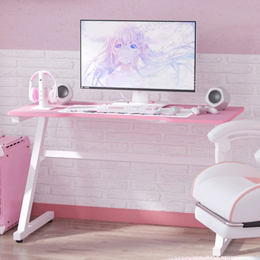 Portland Z-Shaped Racing Style Gaming Desk Pink and White Image 1
