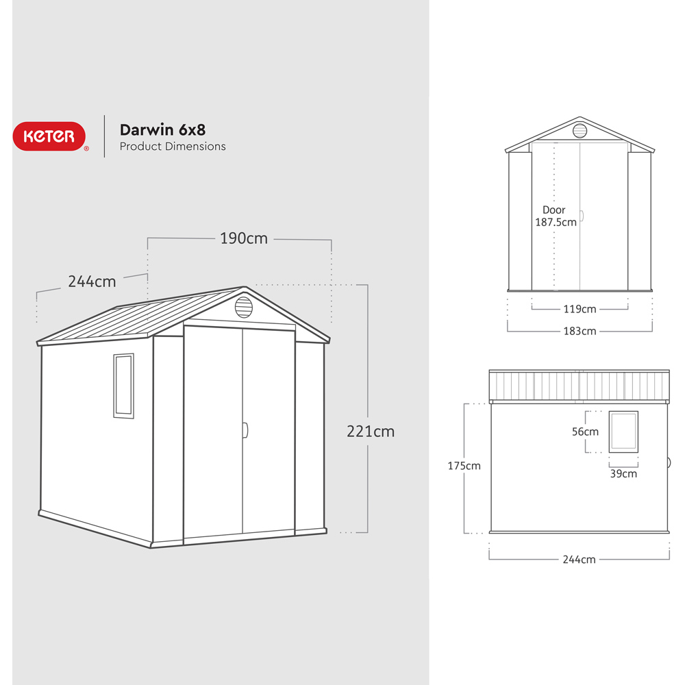 Keter Darwin 6 x 8ft Double Door Grey and Green Outdoor Storage Shed Image 8
