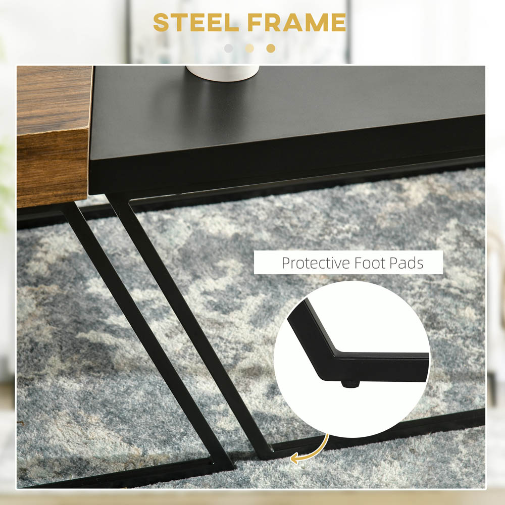 Portland 2 Piece Geometric Jet Black and Wood Effect Coffee Table Set Image 6