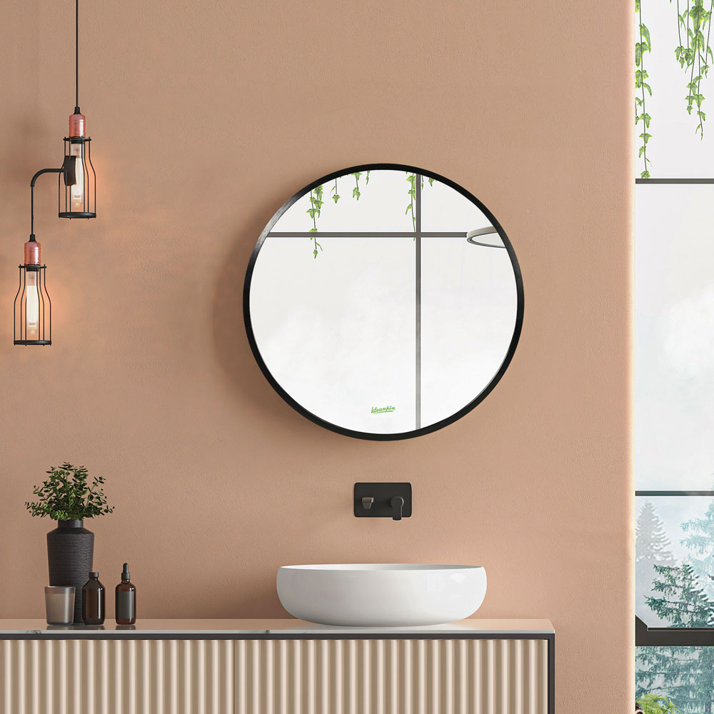 Kleankin Black Round Wall Mounted Bathroom Mirror Image 2