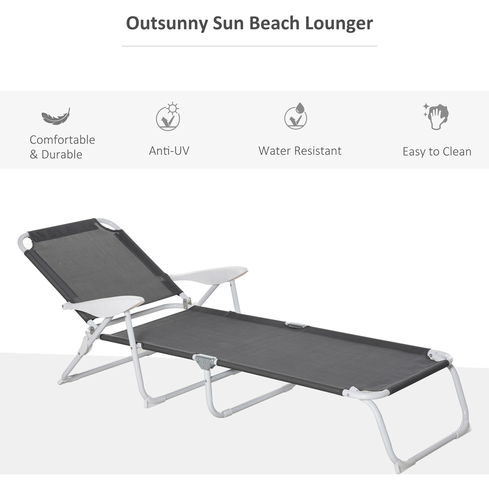 Outsunny Grey 4 Level Adjustable Sun Lounger Image 6