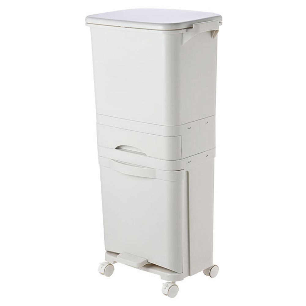 Living And Home WH0973 White Plastic 2 Compartment Pedal Recycling Waste Bin 42L Image 1
