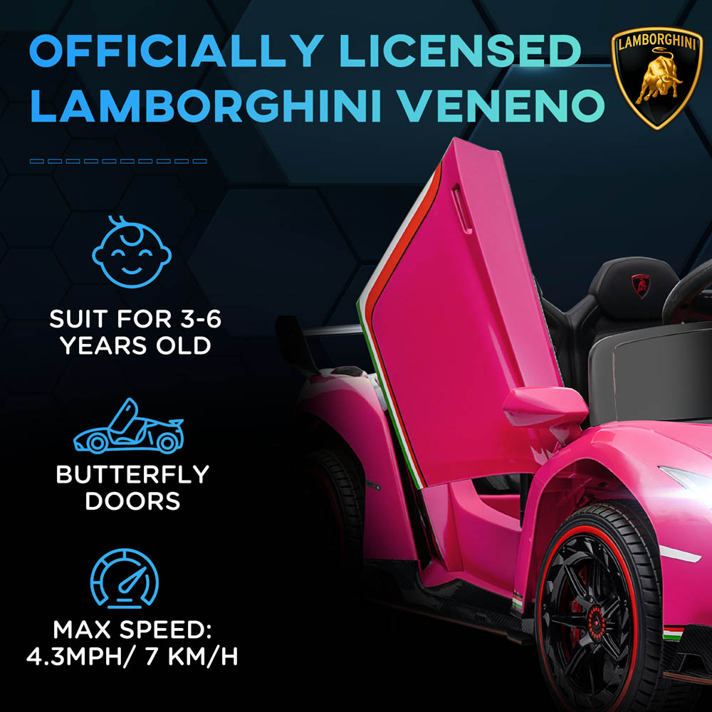 Tommy Toys Lamborghini Veneno Kids Ride On Electric Car Pink 12V Image 2