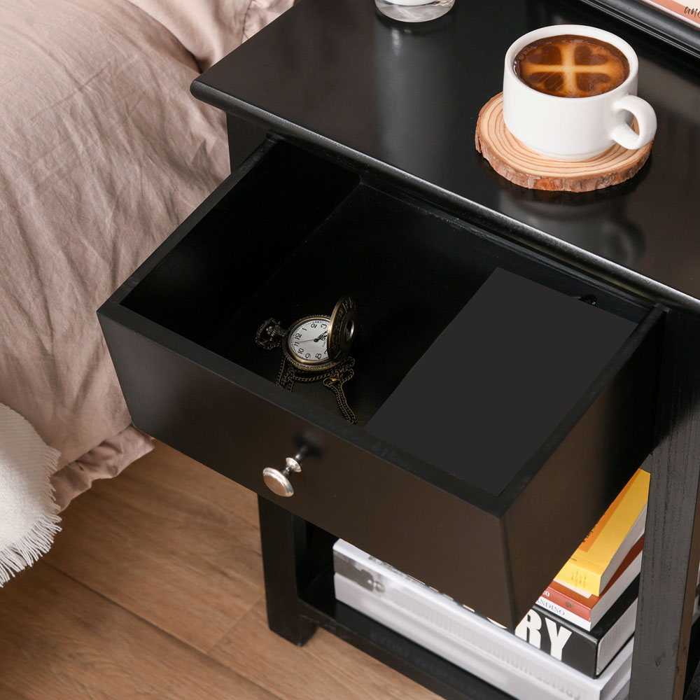 Portland Black Single Drawer Traditional Accent Side Table Image 3