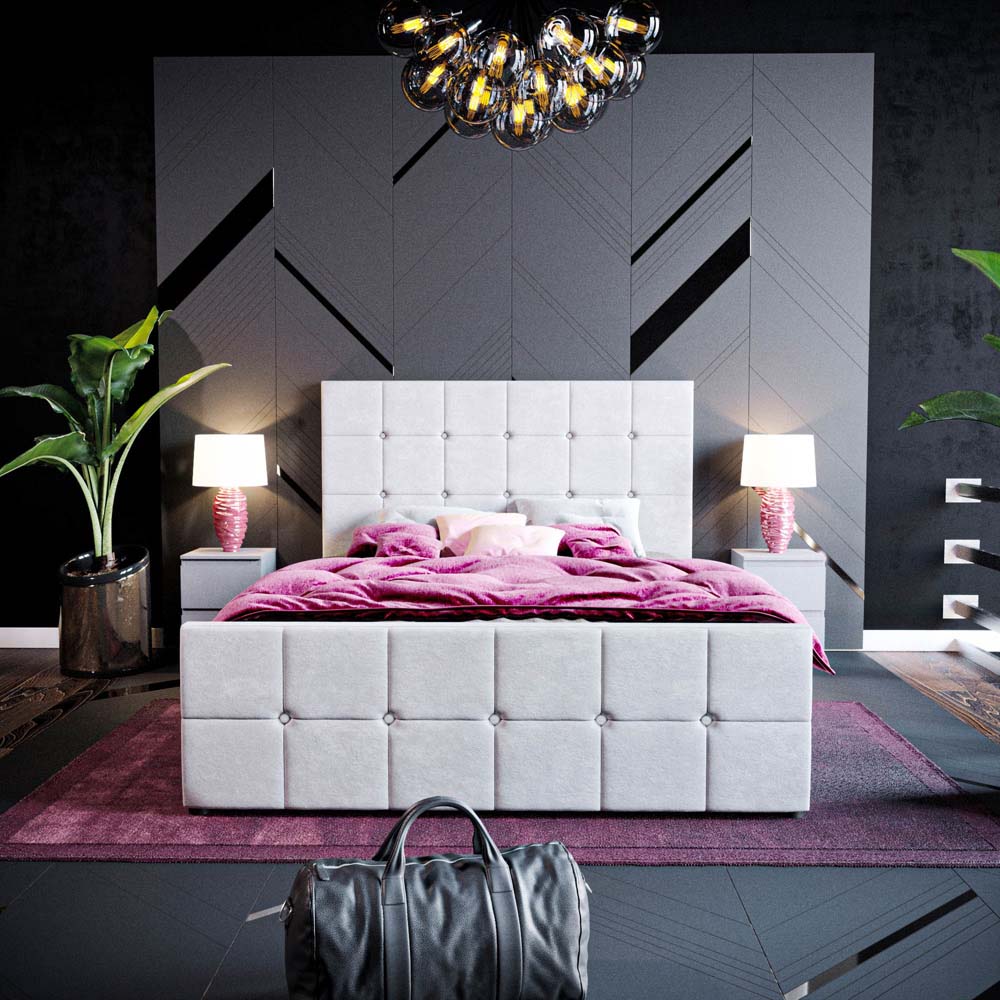 Vida Designs Valentina Double Light Grey Velvet Ottoman Bed Image 5