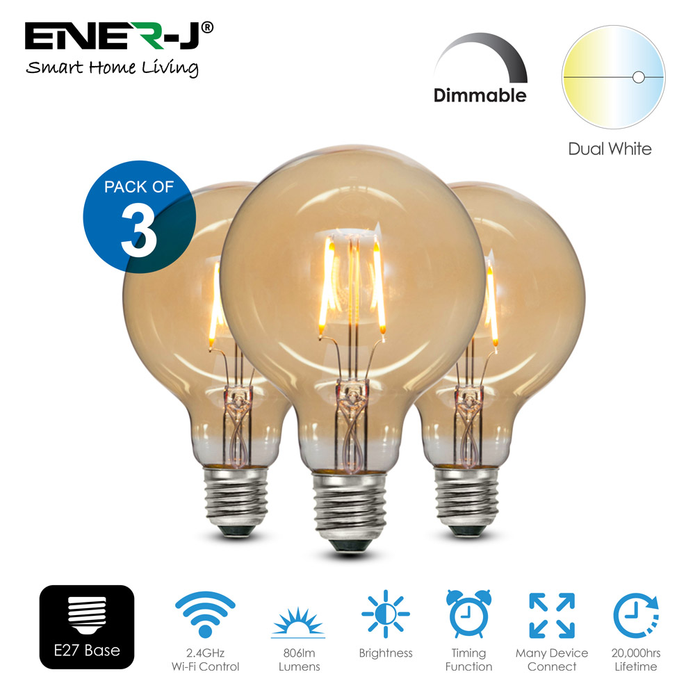 ENER-J 8.5W Smart Wi-Fi G95 Filament Lamp 3 Pack Image 6