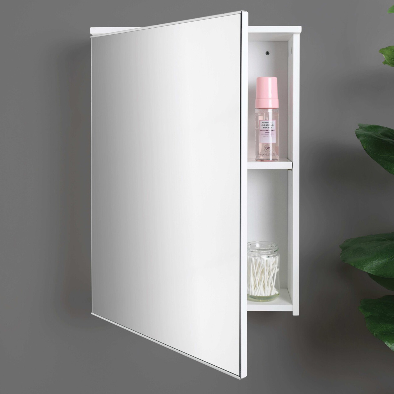 High Gloss Single Mirror Wall Cabinet - White Image 1