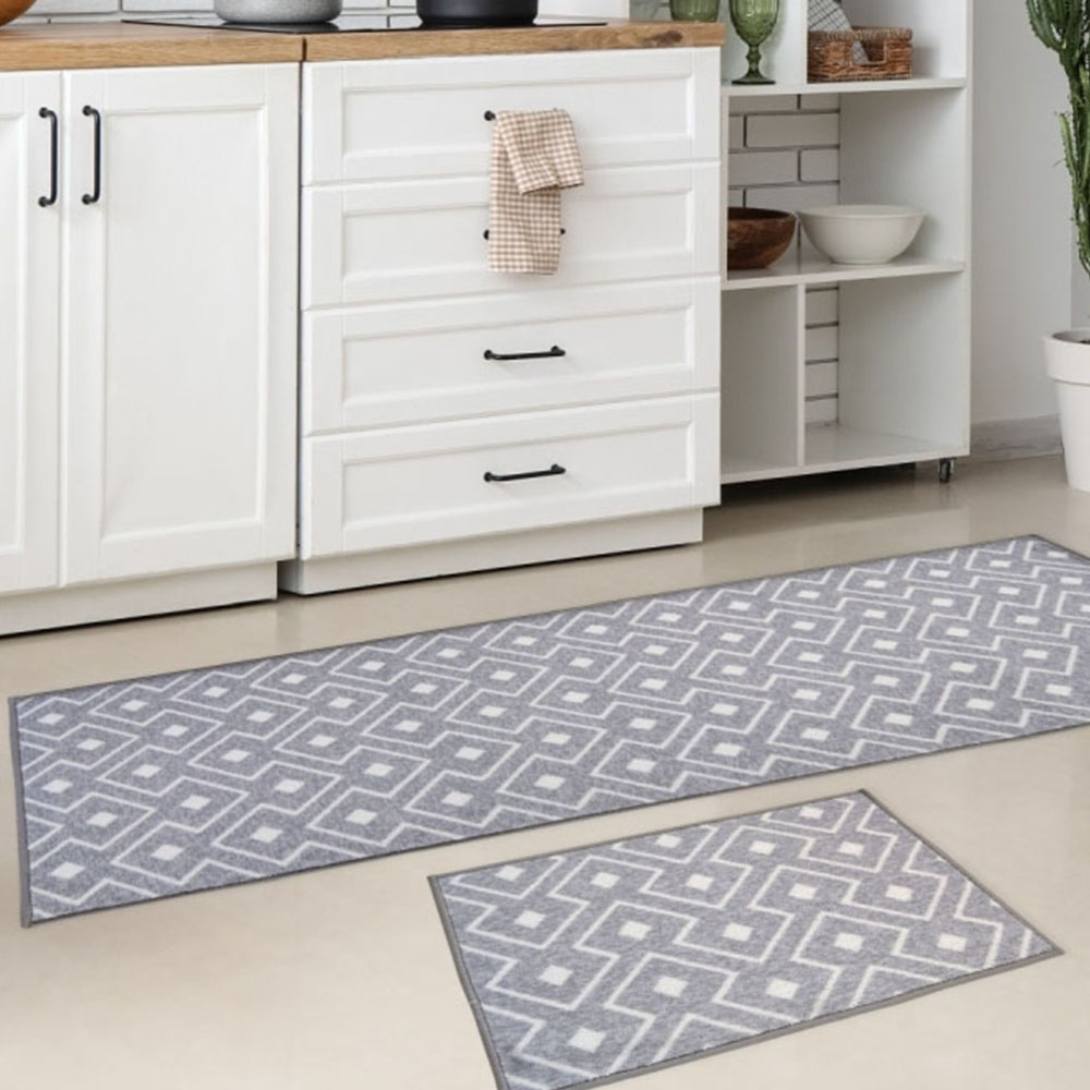 Homemaker Relay Grey Geometric Mat and Runner Set 57 x 30cm and 57 x 150cm Image 4