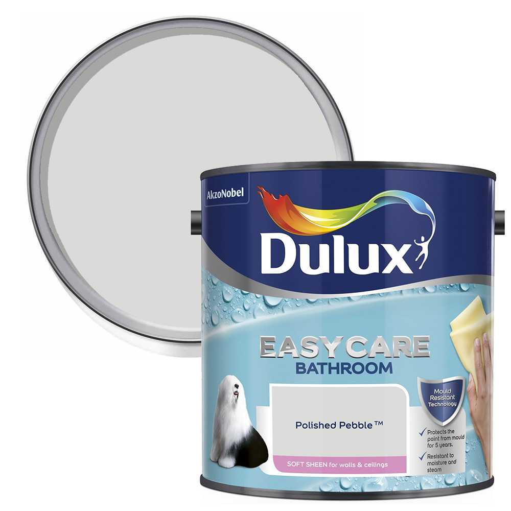 Dulux Easycare Bathroom Polished Pebble Soft Sheen Emulsion Paint 2.5L Image 1