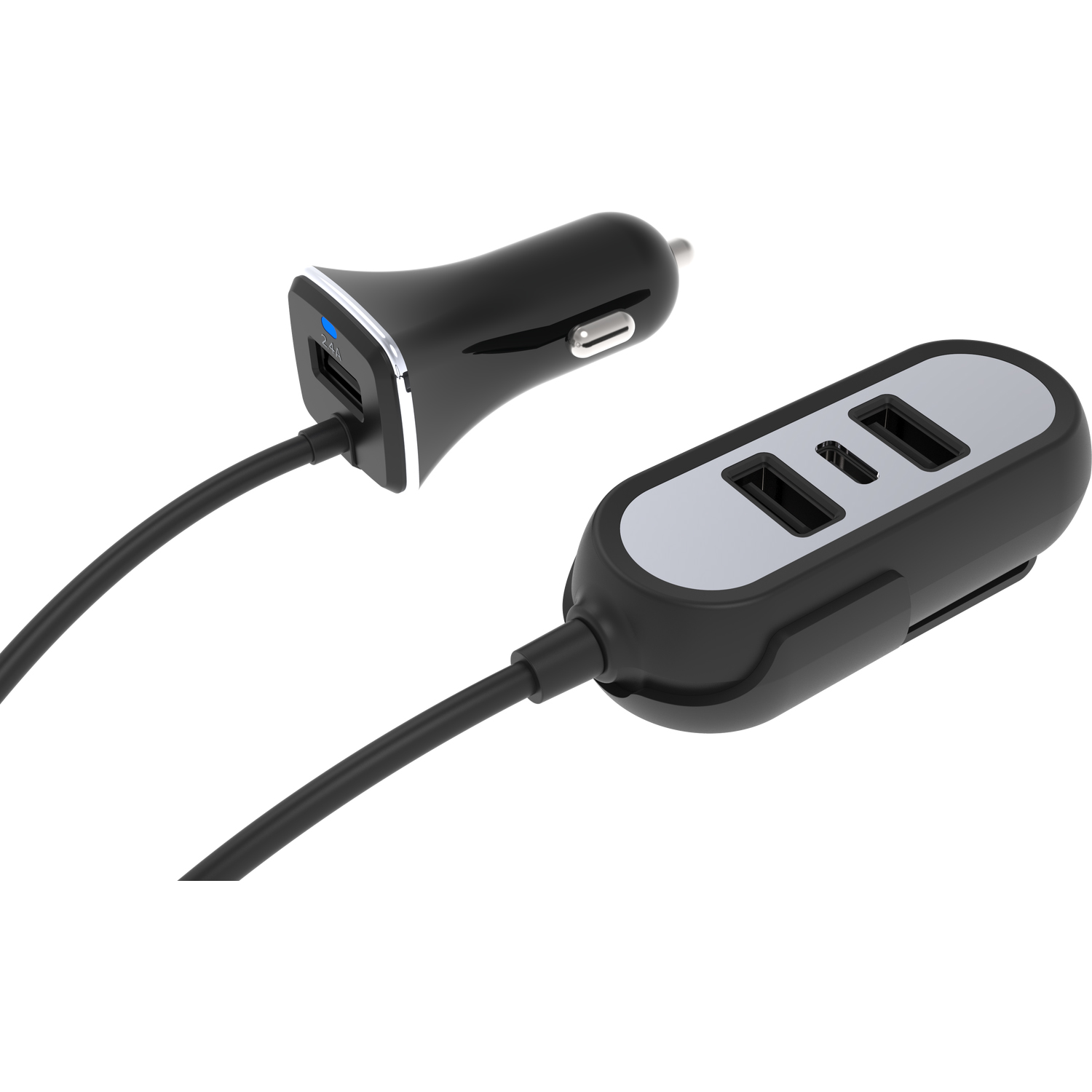 Car Charger with Rear Extension - Black Image 4