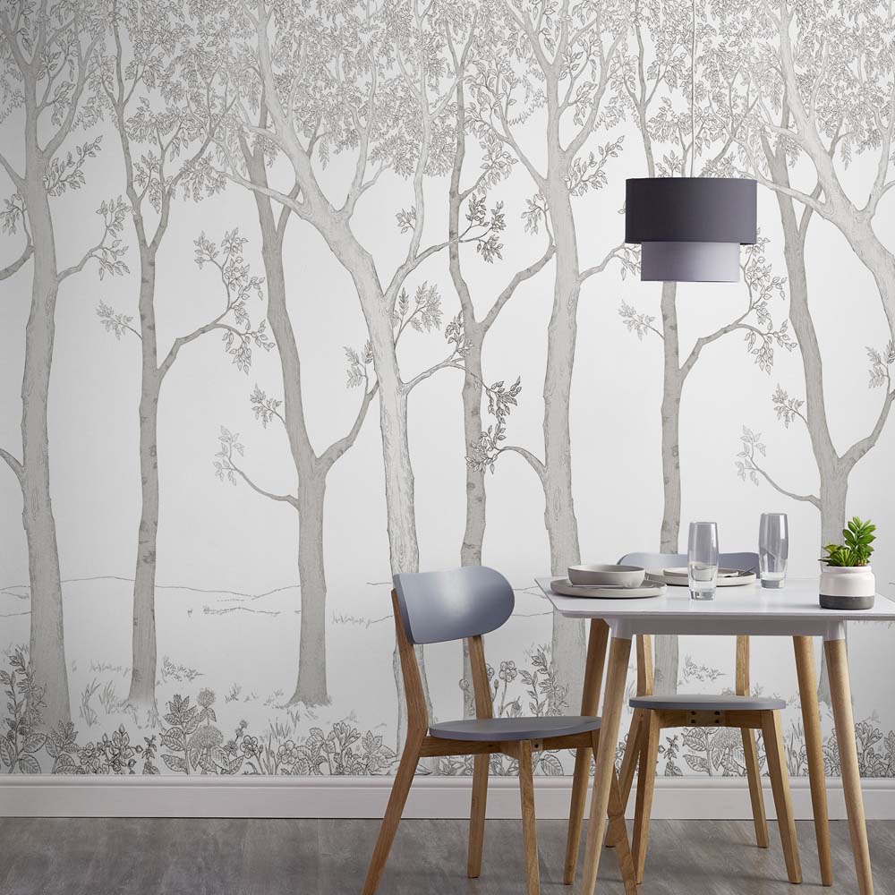 Grandeco Trees Textured White Wall Mural Image 1