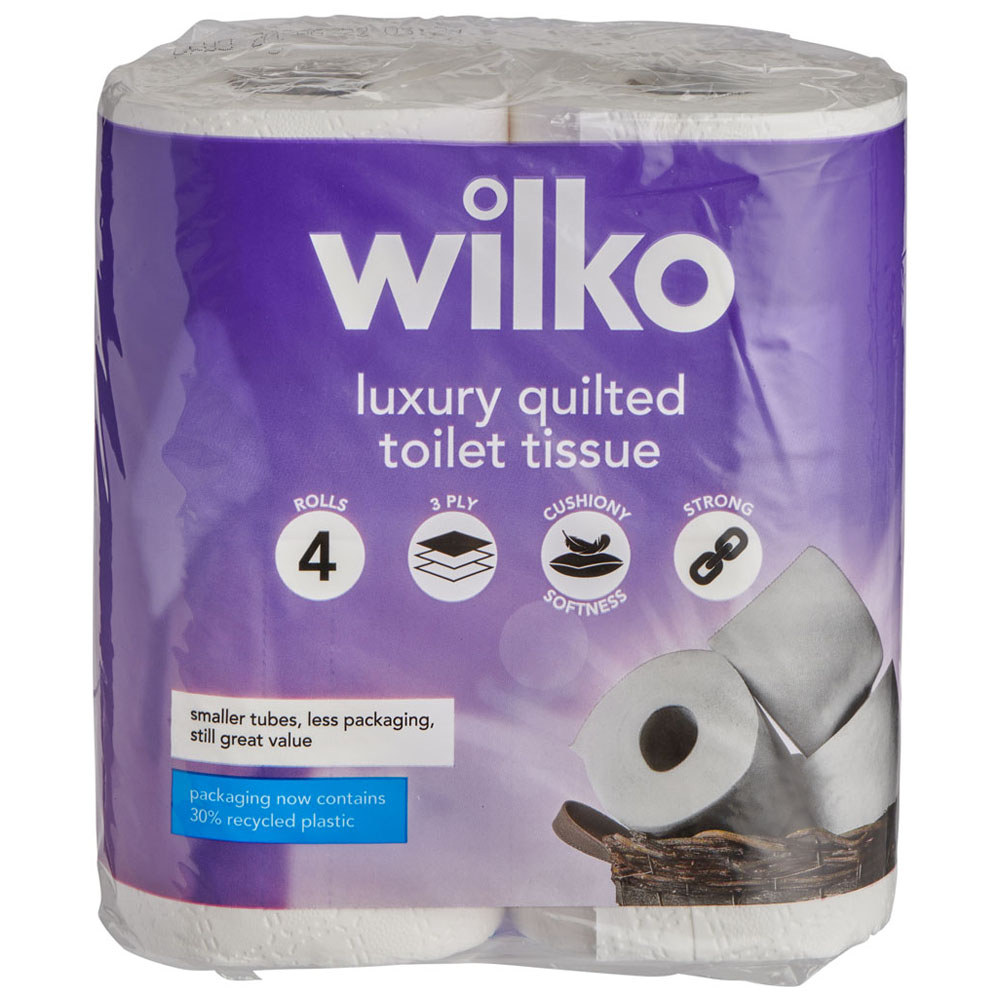 Wilko Luxury Quilted Toilet Tissue 4 Rolls 3 Ply     Image 1