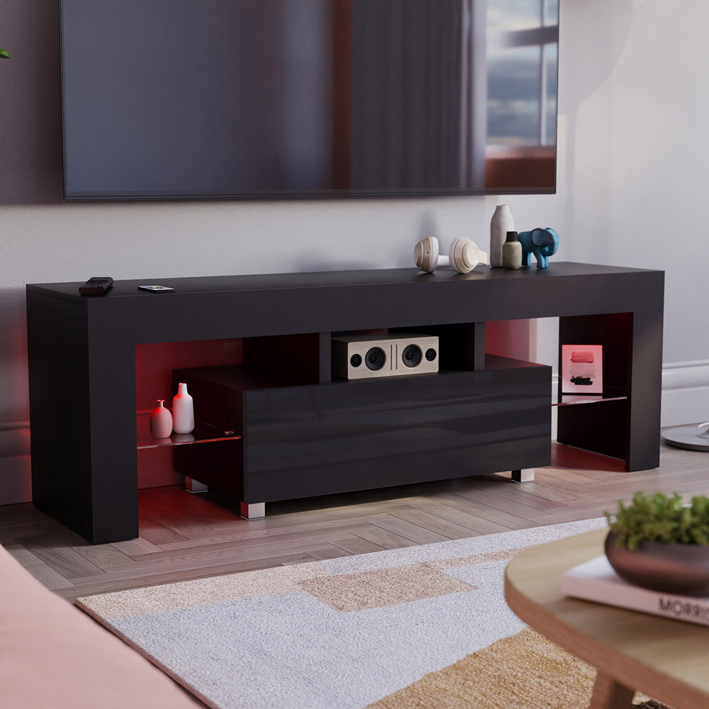Vida Designs Luna Single Drawer Black TV Unit with LED Image 8