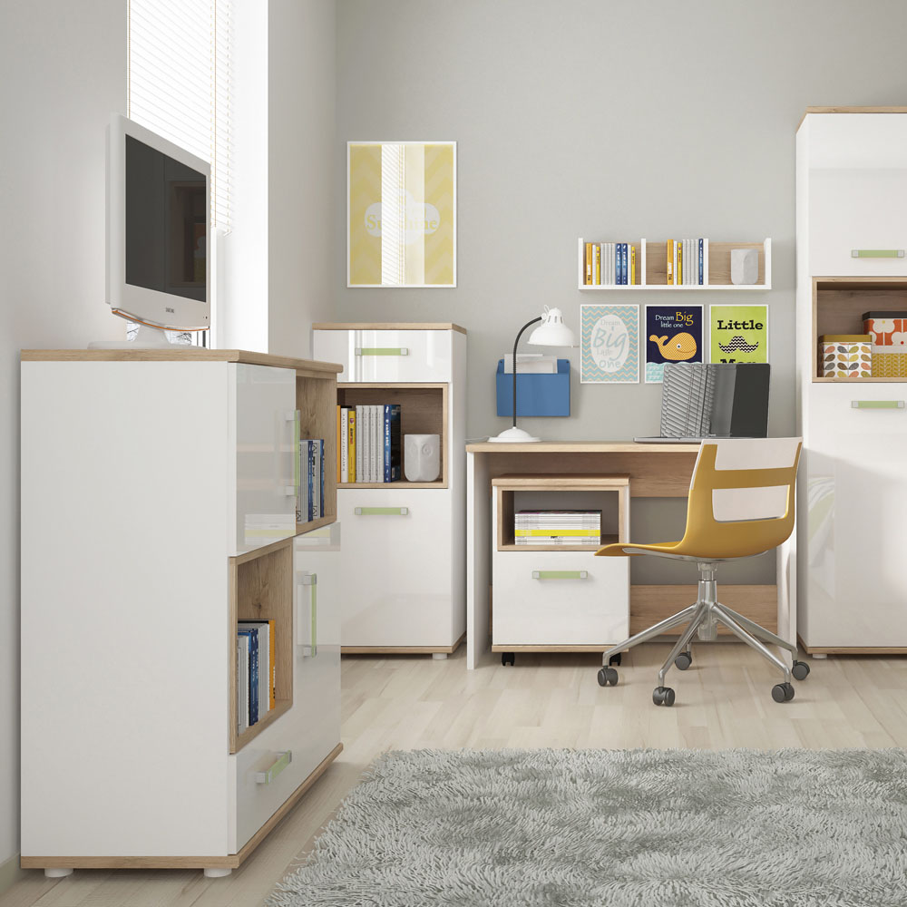 Florence 4KIDS Single Door and Drawer Oak and White Narrow Cabinet with Lemon Handles Image 4