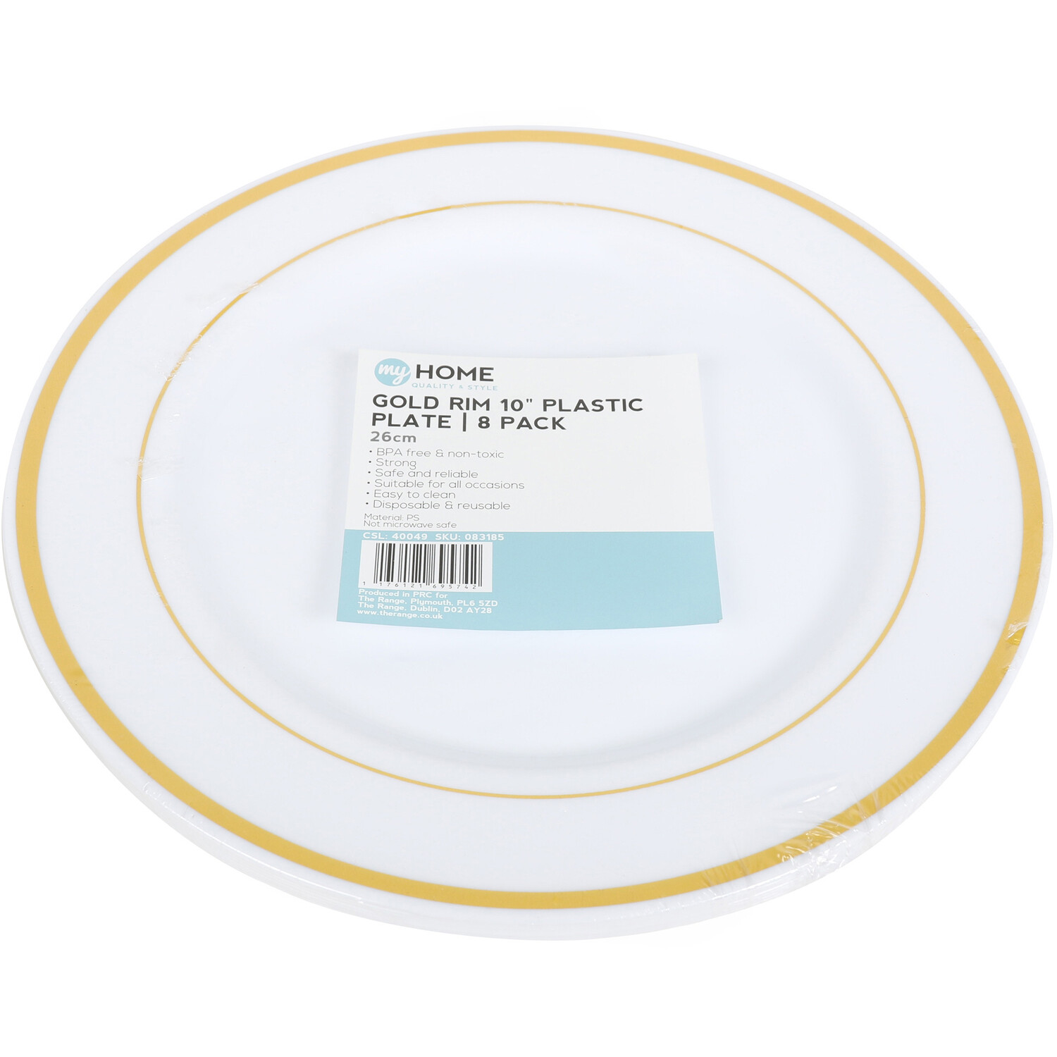 Pack of 8 Gold Rim Plastic Plates - Gold / 1.6cm Image 1