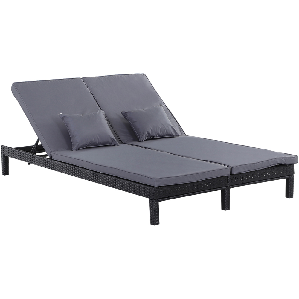 Outsunny 2 Seater Black Rattan Sun Lounger Image 2