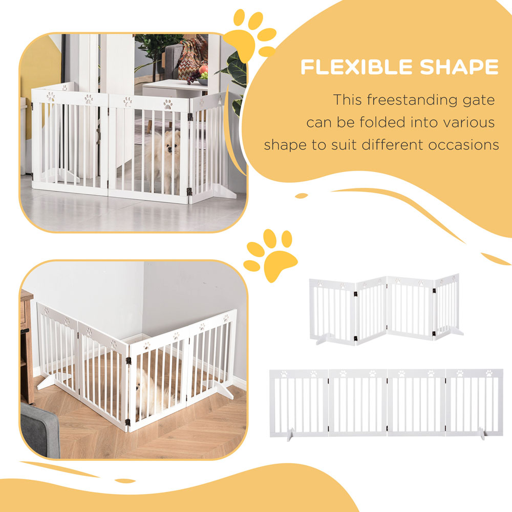 PawHut White 4 Panel Wooden Folding Pet Safety Gate with Support Feet Image 6