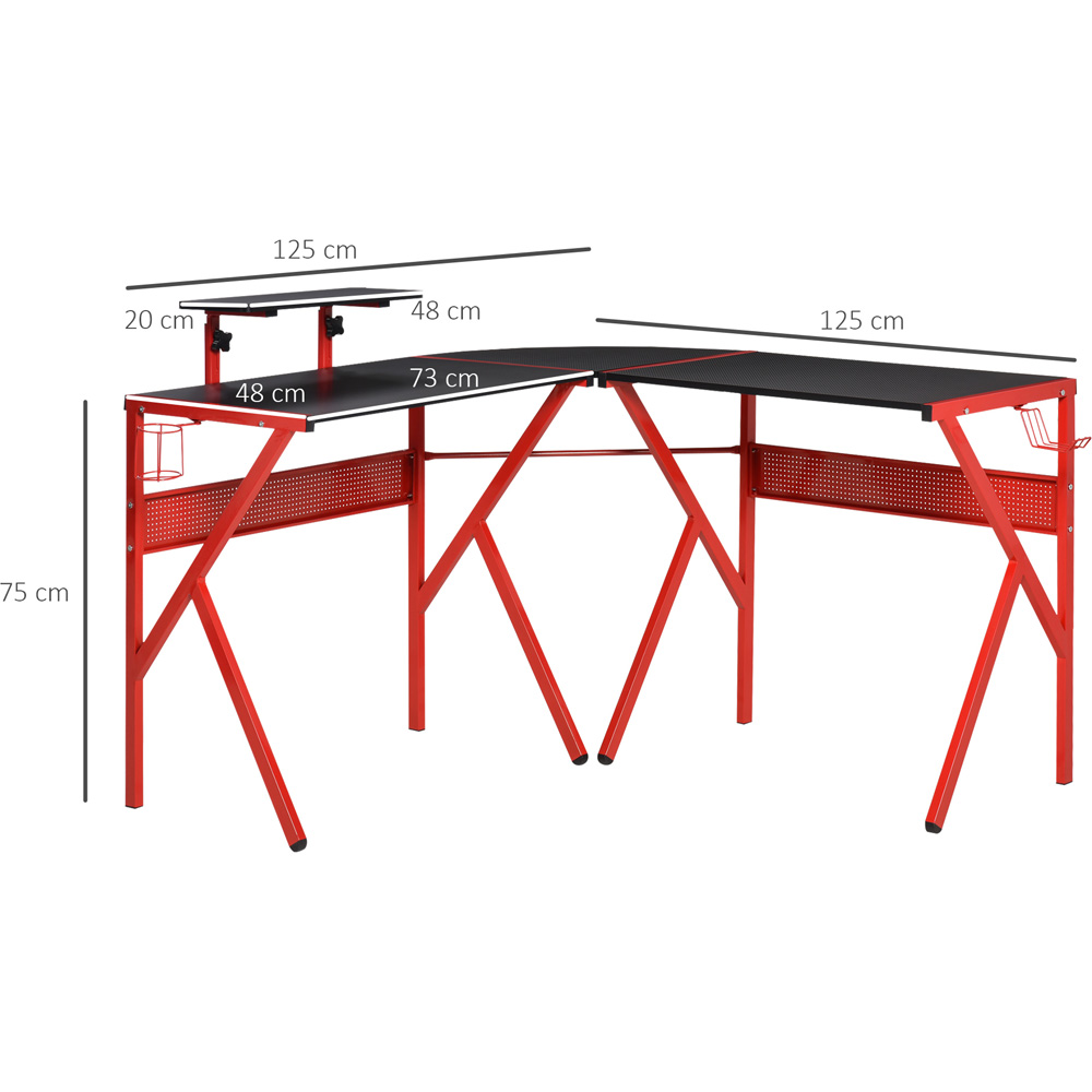 Portland L-Shaped Gaming Desk with Monitor Stand Black and Red Image 7