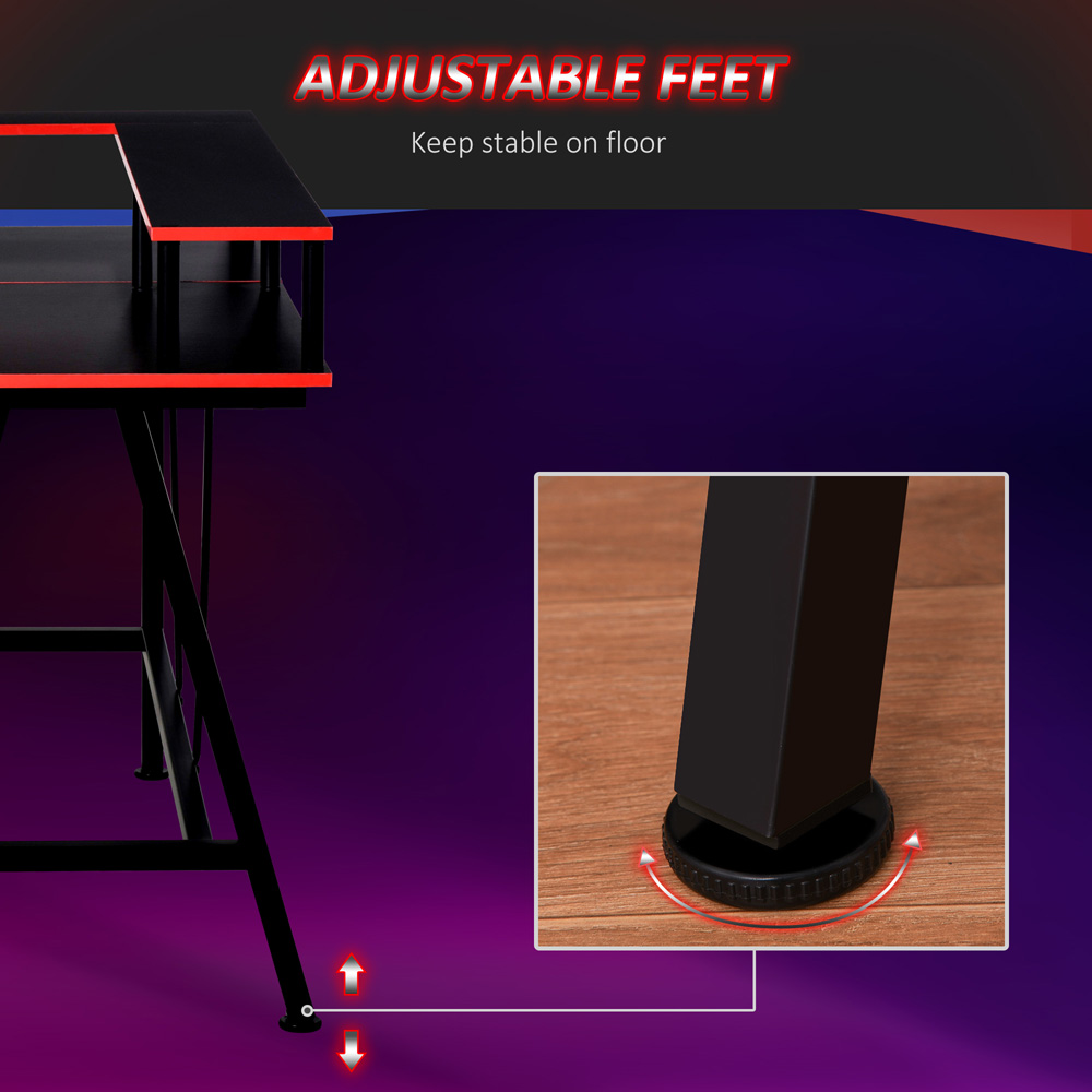 Portland L-Shaped 2 Tier Gaming Desk  Black and Red Image 4