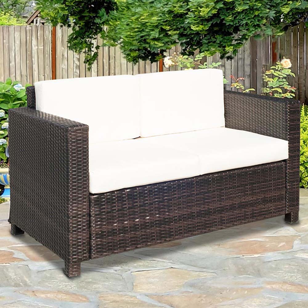 Outsunny 2 Seater Brown Rattan Sofa Image 1