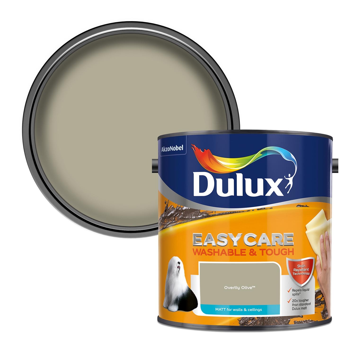 Dulux Easycare Washable and Tough Overtly Olive Matt Emulsion Paint Image 1