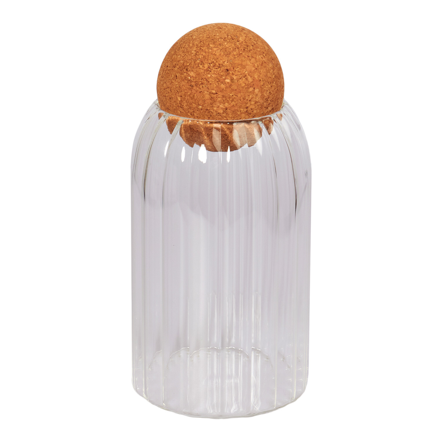 Ribbed Glass Jar with Cork Lid - Clear Image 1