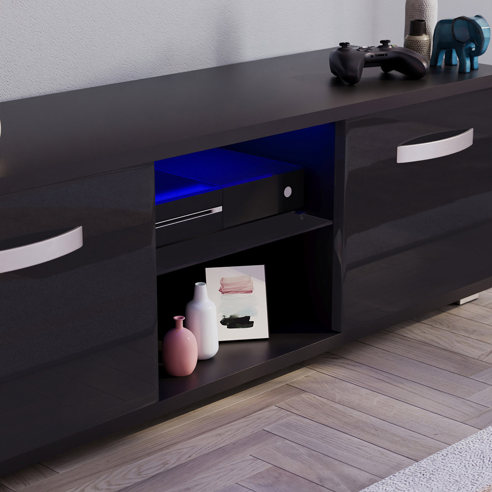 Vida Designs Cosmo 2 Door 2 Shelf Black Small TV Unit with LED Image 4