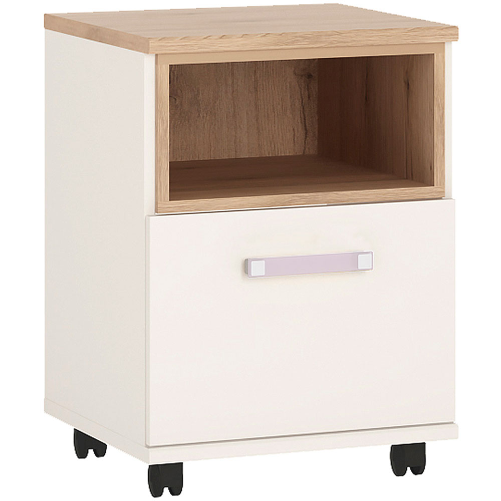 Florence 4KIDS Single Door Oak and White Mobile Desk with Lilac Handles Image 2