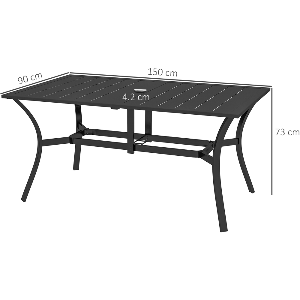 Outsunny 6 Seater Rectangle Garden Dining Table with Parasol Hole Black Image 8