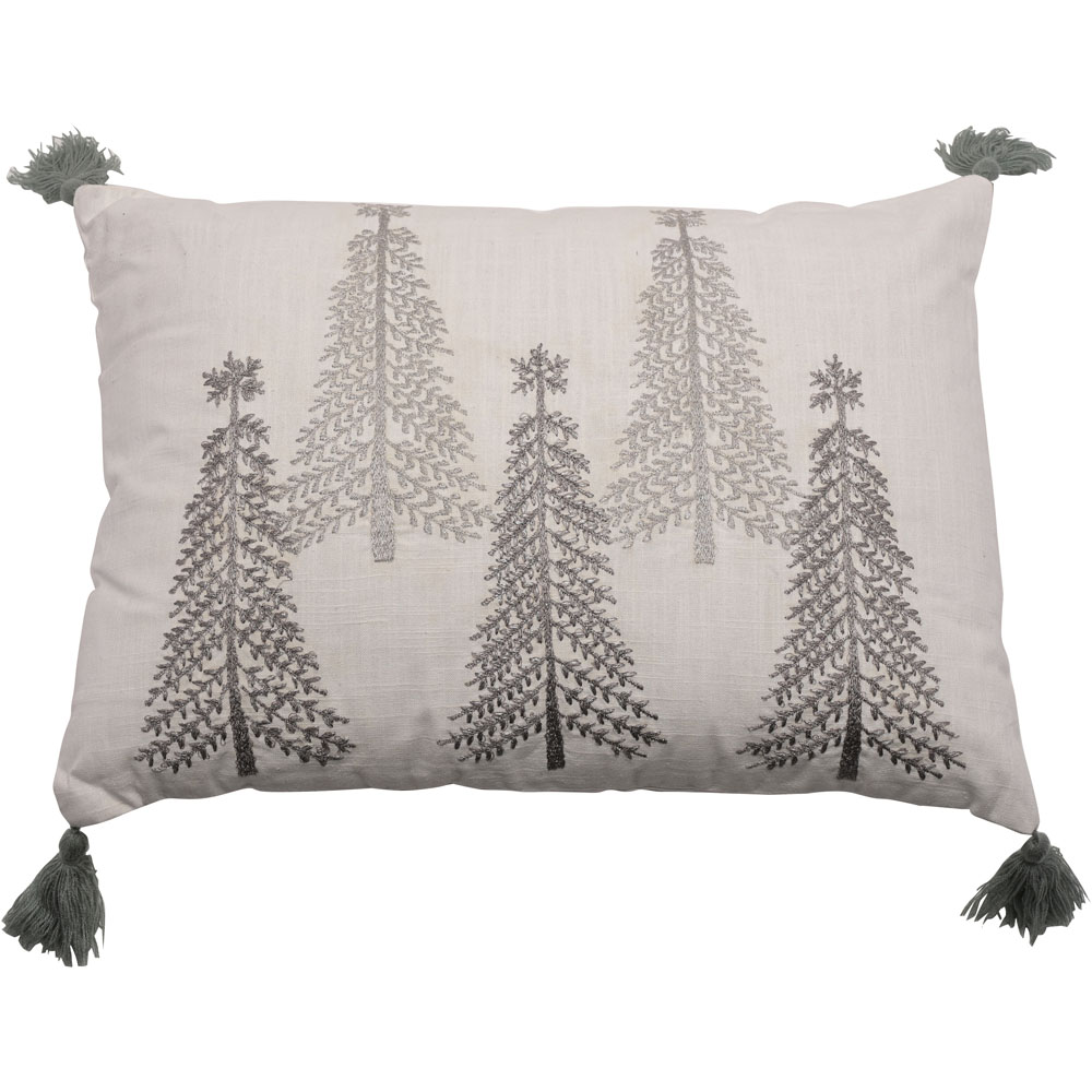 The Christmas Gift Co White Rectangle Tree Cushion with Tassles Image 1
