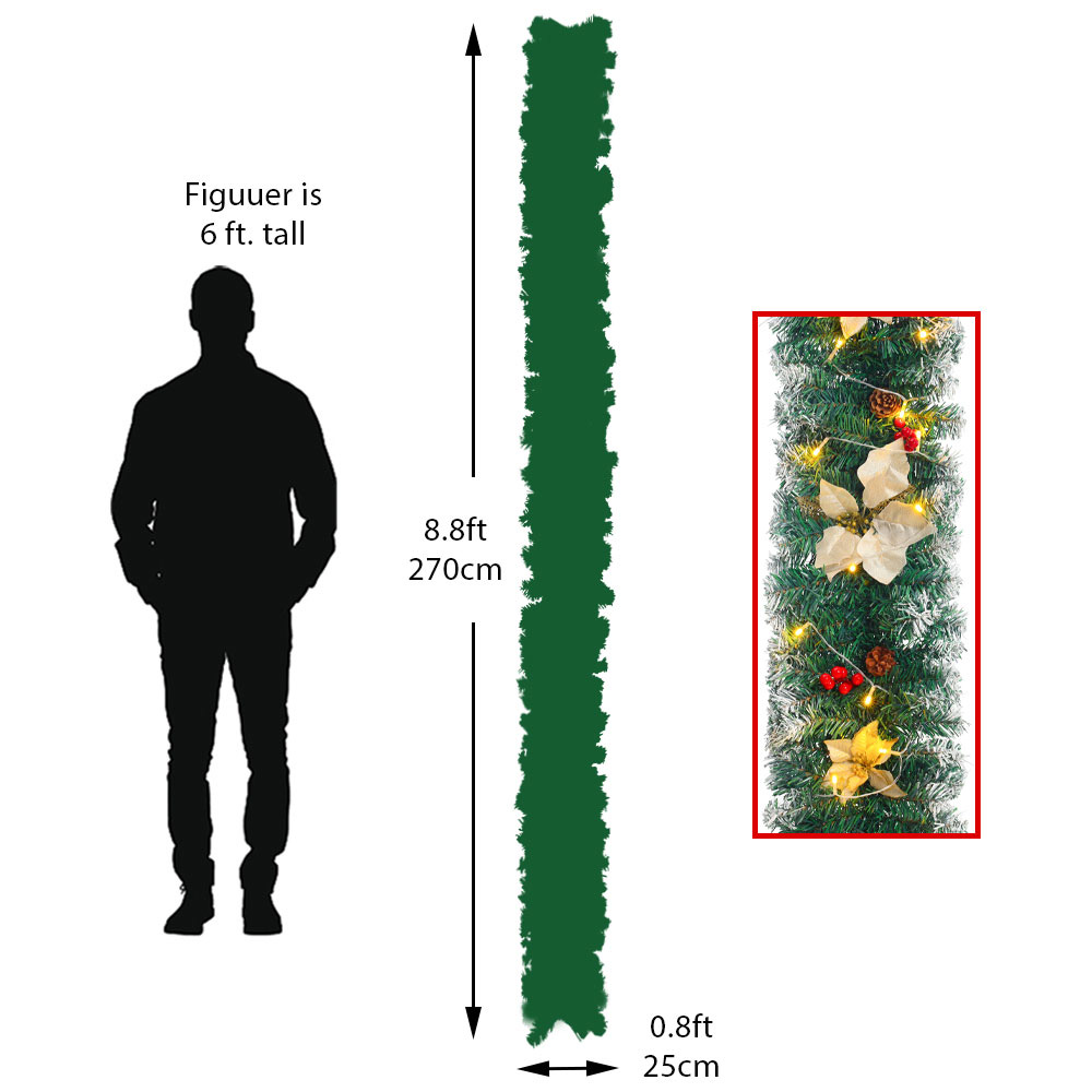 Living and Home Spruce White Poinsettia Christmas Garland 270cm Image 7