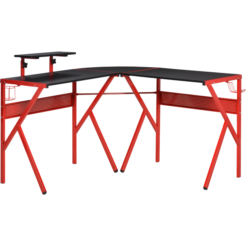 Portland L-Shaped Gaming Desk with Monitor Stand Black and Red Image 2