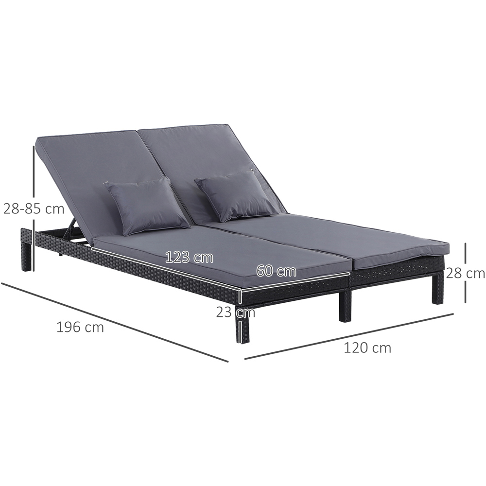 Outsunny 2 Seater Black Rattan Sun Lounger Image 7