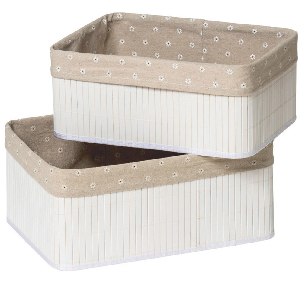 Premier Housewares Kankyo White Bamboo Storage Box Set of 2 Image 1