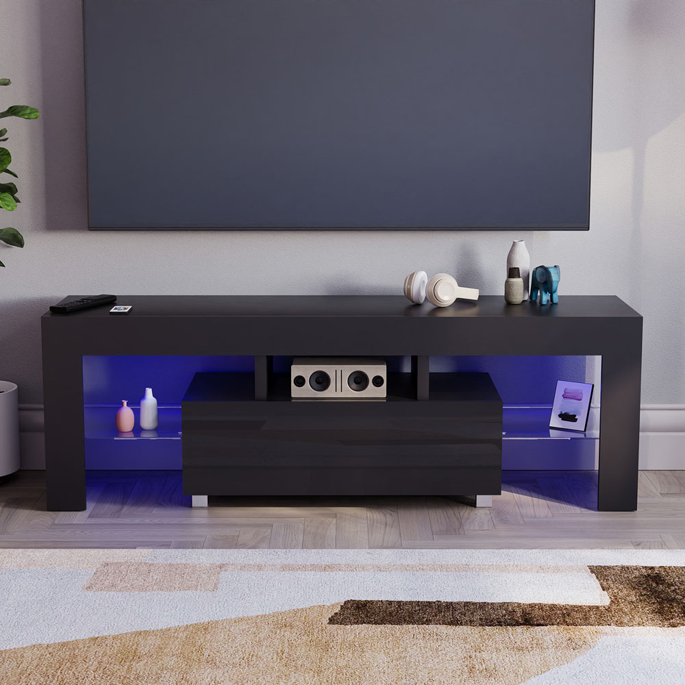 Vida Designs Luna Single Drawer Black TV Unit with LED Image 5