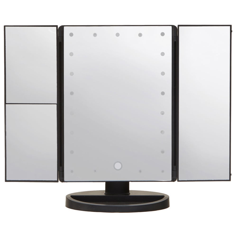 Premier Housewares Cassini Tri Fold Black LED Table Mirror Image 1