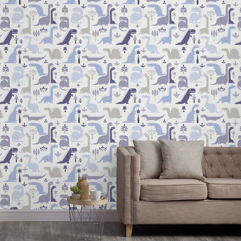 Grandeco Dinosaur Nursery Blue Textured Wallpaper Image 4