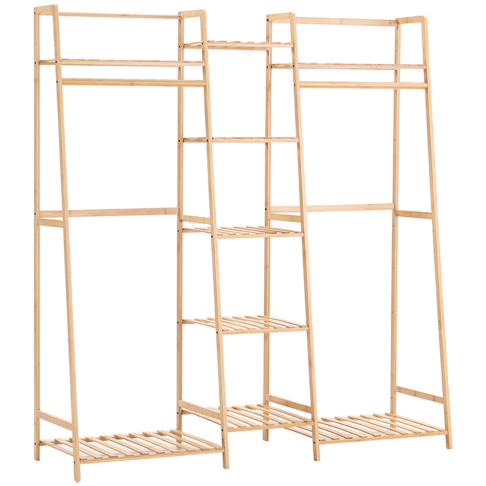 Living And Home SW0375 Natural Bamboo Multi-Tier Clothing Rack With Storage Shelf Image 1